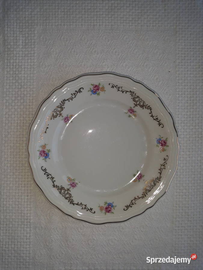 talerz talerze porcelana w kwiatki złocenia biały Gdańsk