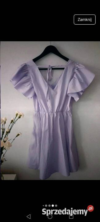 Piękna liliowa jasnofioletowy Sukienka dekolt w Rozmiar 34(XS) Krosno