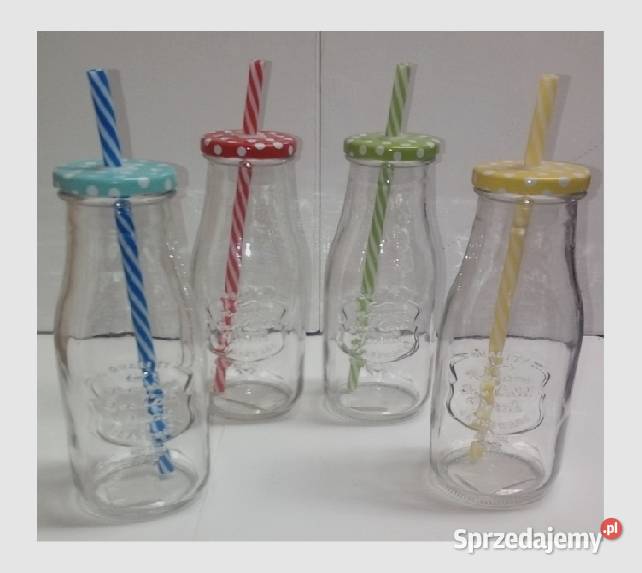 Butelka ze słomką w kropki zestaw 4 wielokolorowy Krasnosielc sprzedam
