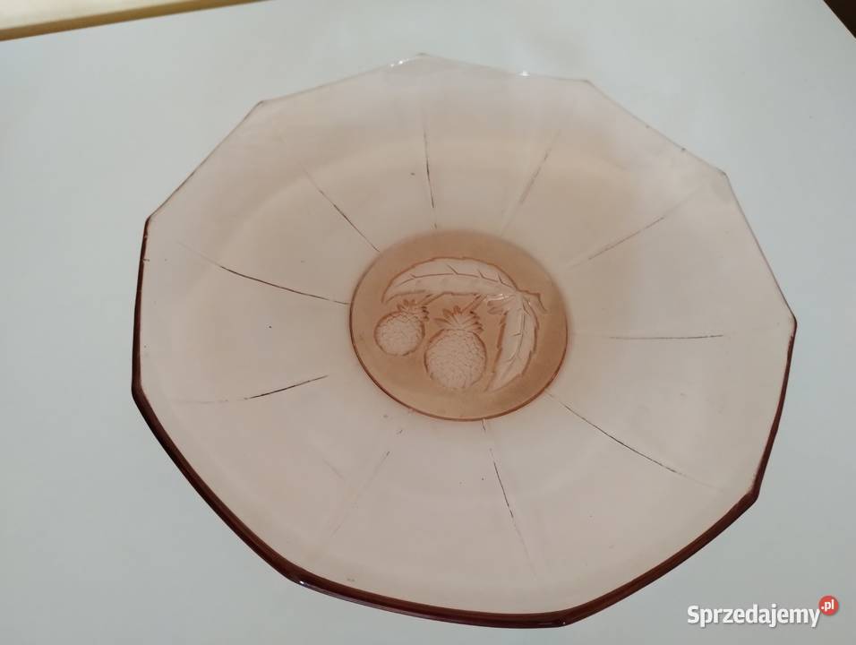 PRL patera art deco szkło rozalinowa maliny Patery Łódź