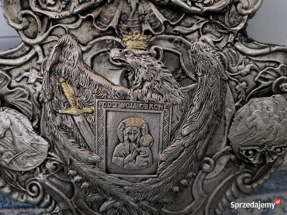 Piękny Ryngraf z orłem polskim i matką boską