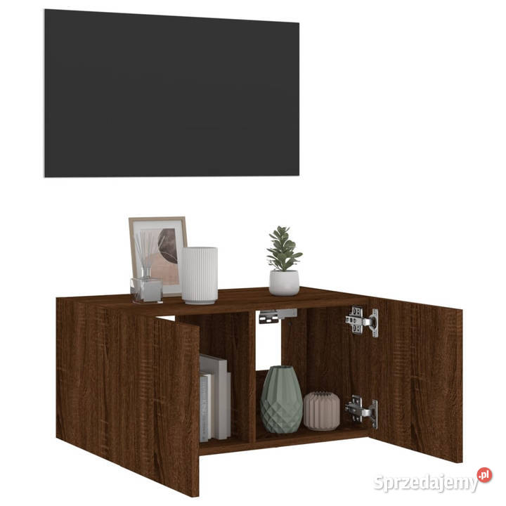 Ścienna szafka TV z LED brązowy dąb 60x35x31