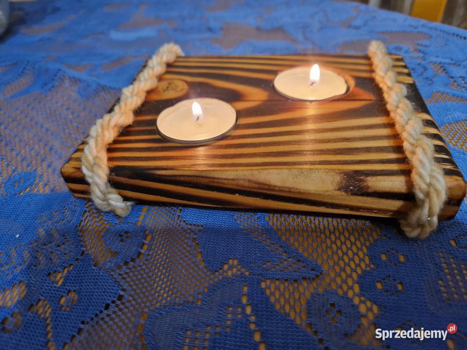 2 rustykalne świeczniki handmade z drewna śląskie Pszów sprzedam