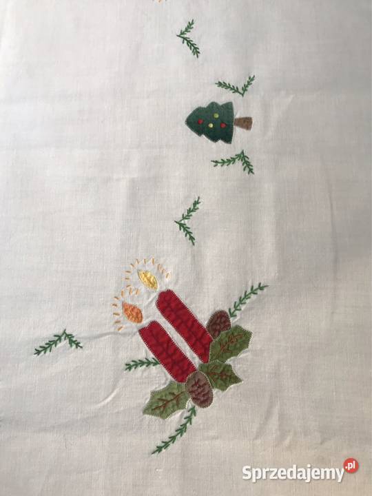 Świąteczny obrus serweta ręcznie wyszywany biały Warszawa