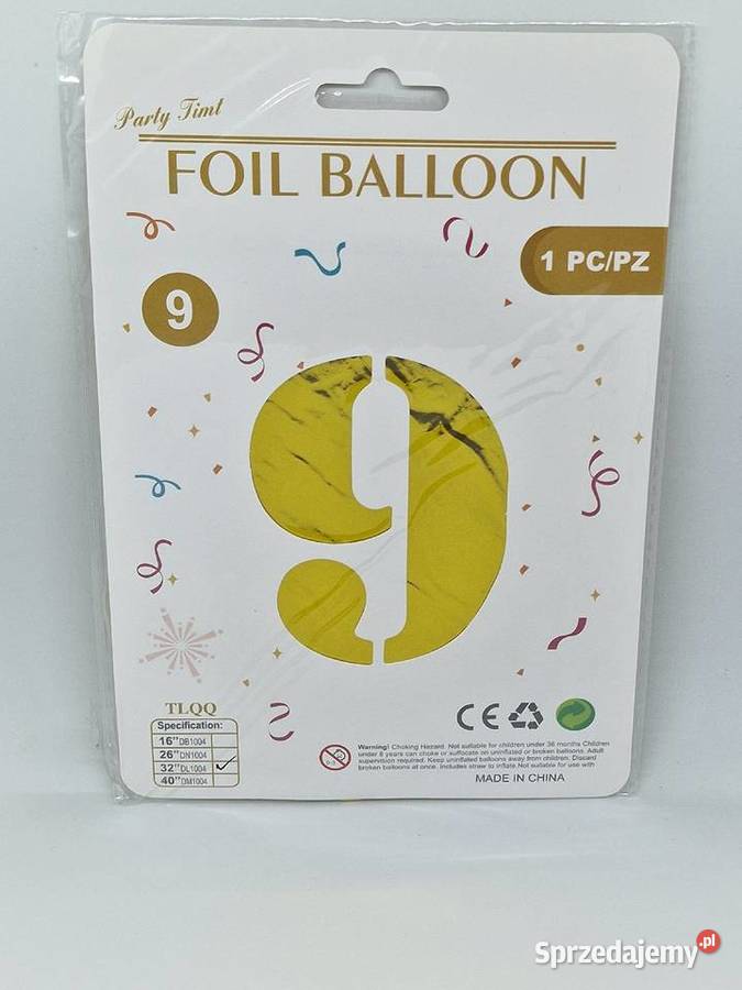 Balon foliowy w kształcie cyfry 9 złoty balon