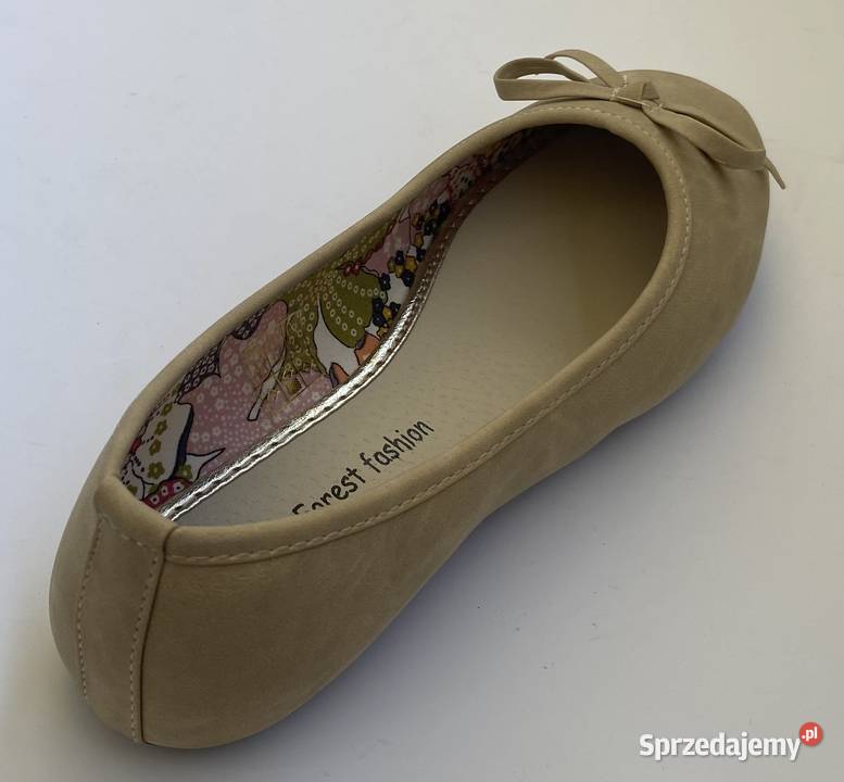 Beżowe gładkie baleriny z kokardą rozmiar 36 Żyrardów