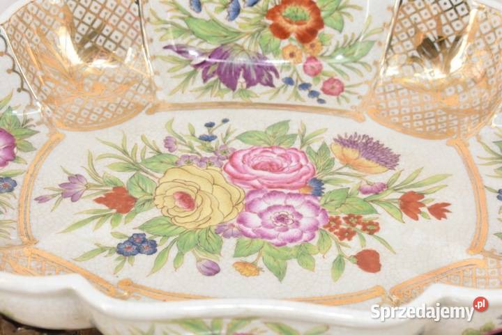 Antyczna Patera Owocnik Złocona Porcelana Brąz Kraków