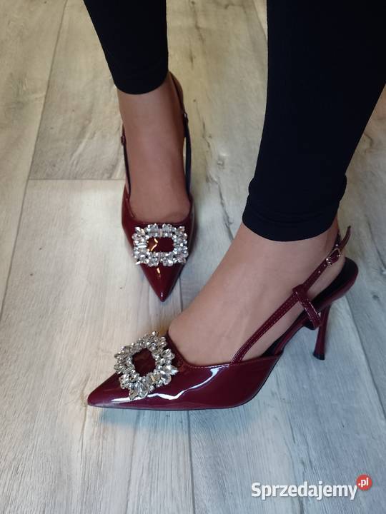 4142 Bordowe czółenka szpilki wieczorowe z Kraków