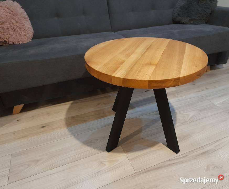 Stolik kawowy dąb lity okrągły 60 stal loft Warszawa