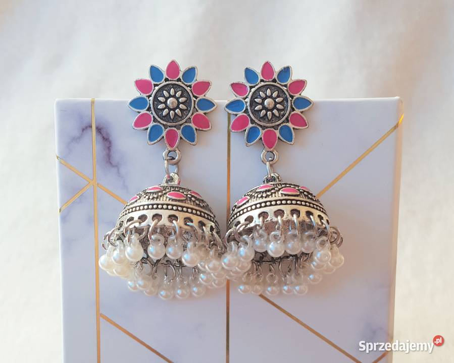 Nowe kolczyki indyjskie srebrny kolor niebieski Szczecin
