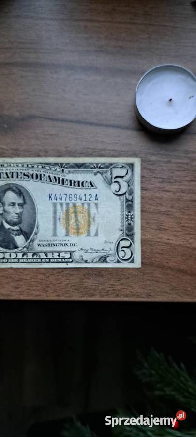 banknot pięć dolarów 1934 roku żółta pieczątka Warszawa