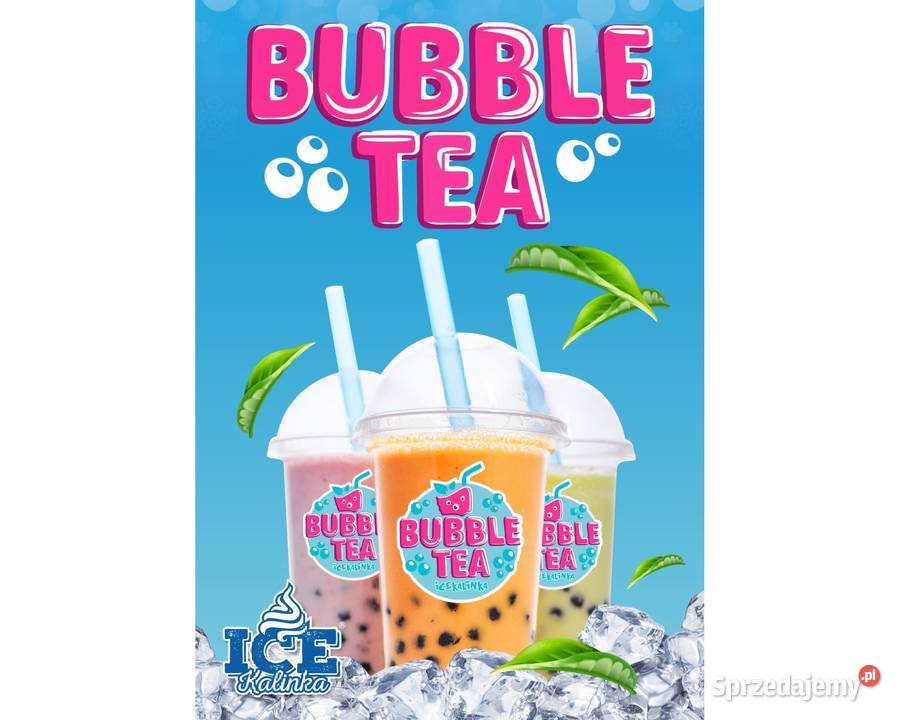Plakat reklamowy A2 niebieski BUBBLE TEA poping Sandomierz