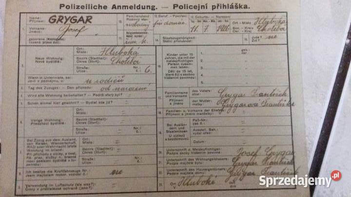 Karta meldunkowa z 1941 roku pochodzi z Czech Lubań