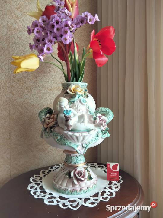 Włoska porcelana Putto duży wazon złocony Gniezno sprzedam