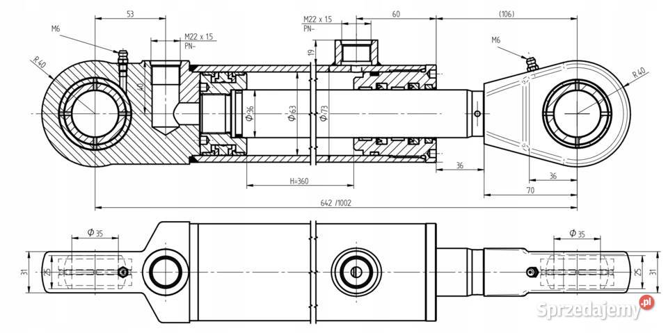 SIŁOWNIK HYDRAULICZNY TŁOK SKOK 360 2STR TROLL Pozostałe Solec Kujawski