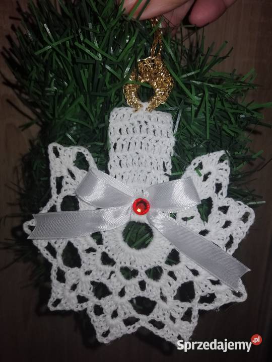 Białe szydelkowe zawieszki śniezynki świeczki Katowice