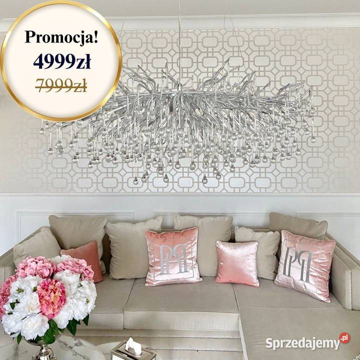 Żyrandol glamour srebrny nowoczesny do salonu