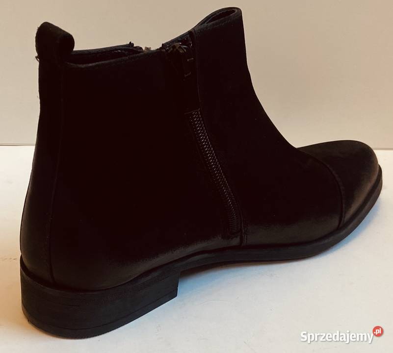 Czarne skórzane nubukowe ocieplane botki rozmiar skóra Żyrardów