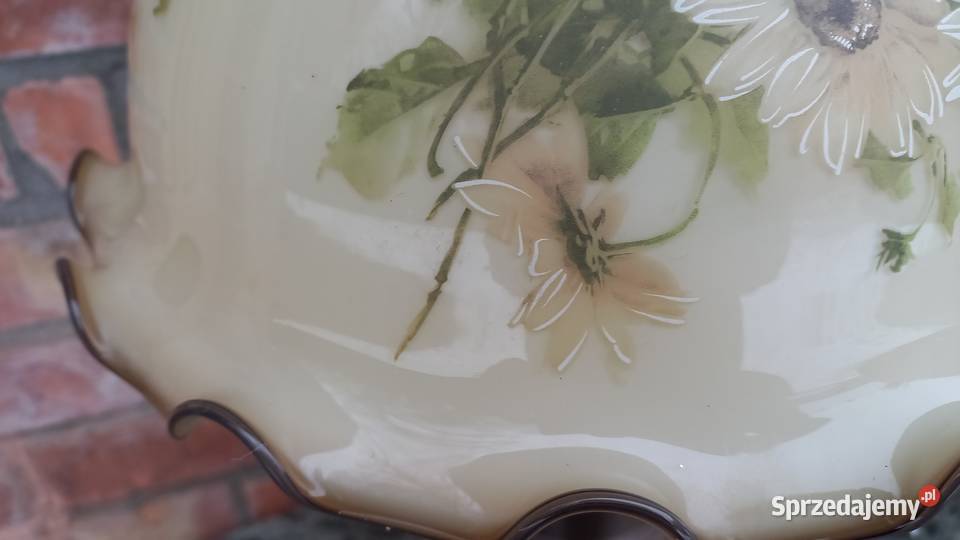 Lampka drewniana mosiężna metalowa ze szklanym