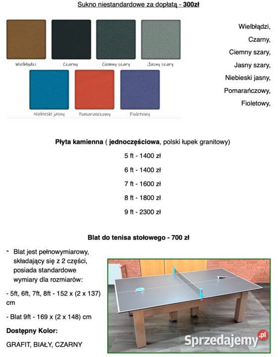 Stół Bilardowy Werona z blatem nakrywającym 7 ft Rzeszów