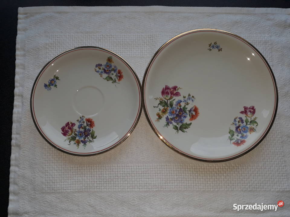 talerz talerze porcelana w kwiatki złocenia Gdańsk sprzedam