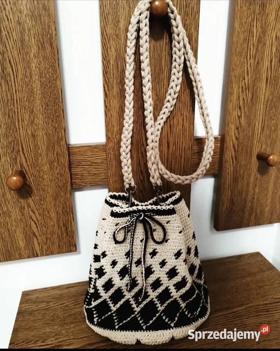 Torebka worek ze wzorem crochet ręcznie robiona