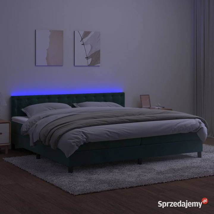 Łóżko kontynentalne z materacem i LED zielony 203cm