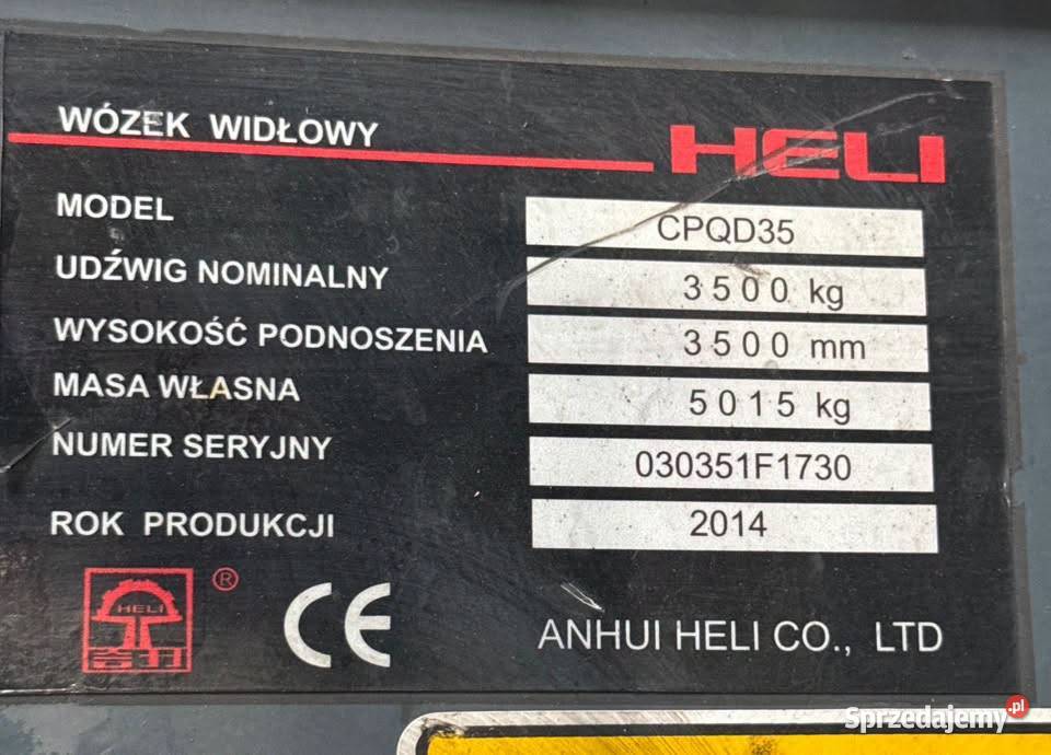 Wózek widłowy LPG Heli CPQD35 35t 35m 2014 Elbląg