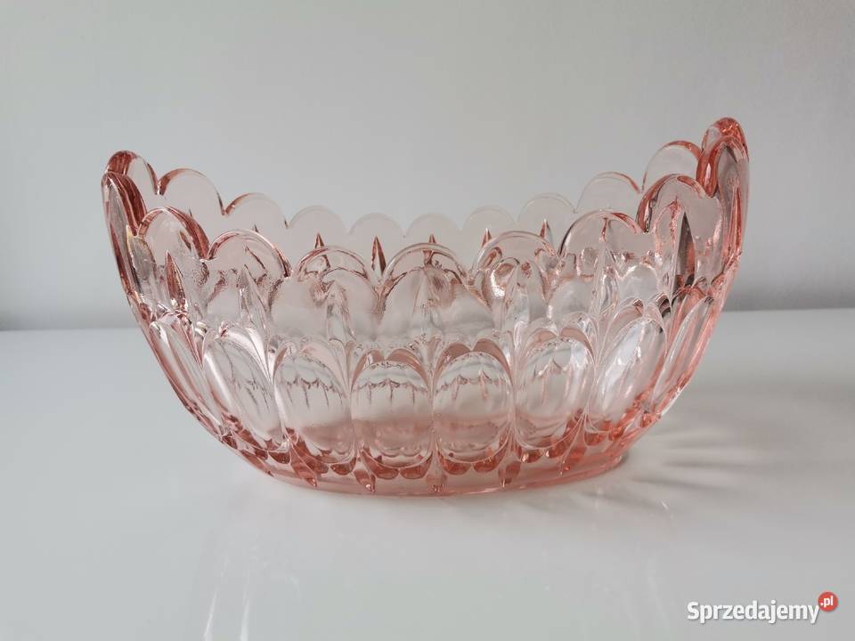 Stara duża misa gondola Lilijki szkło Art Deco śląskie Katowice