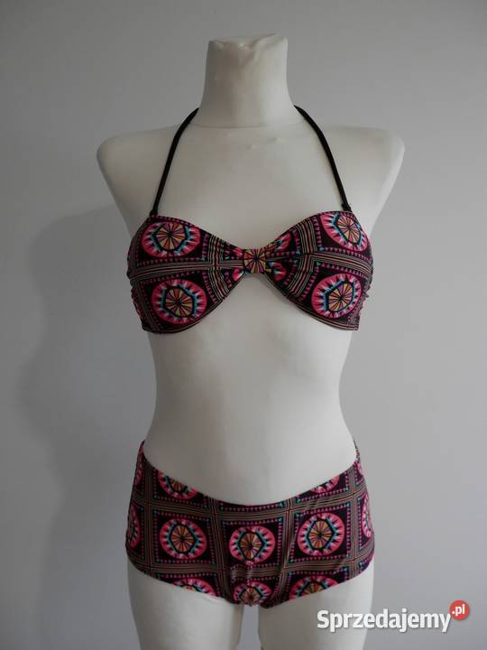 Strój Kąpielowy Bikini Czarny Graficzny Nadruk Łomża