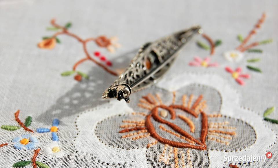 Stara broszka wiktoriańska bursztyn bałtycki Lublin