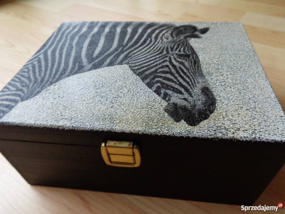 Drewniana ozdobna ZEBRA skrzyneczka na skarby wielokolorowy Warszawa sprzedam
