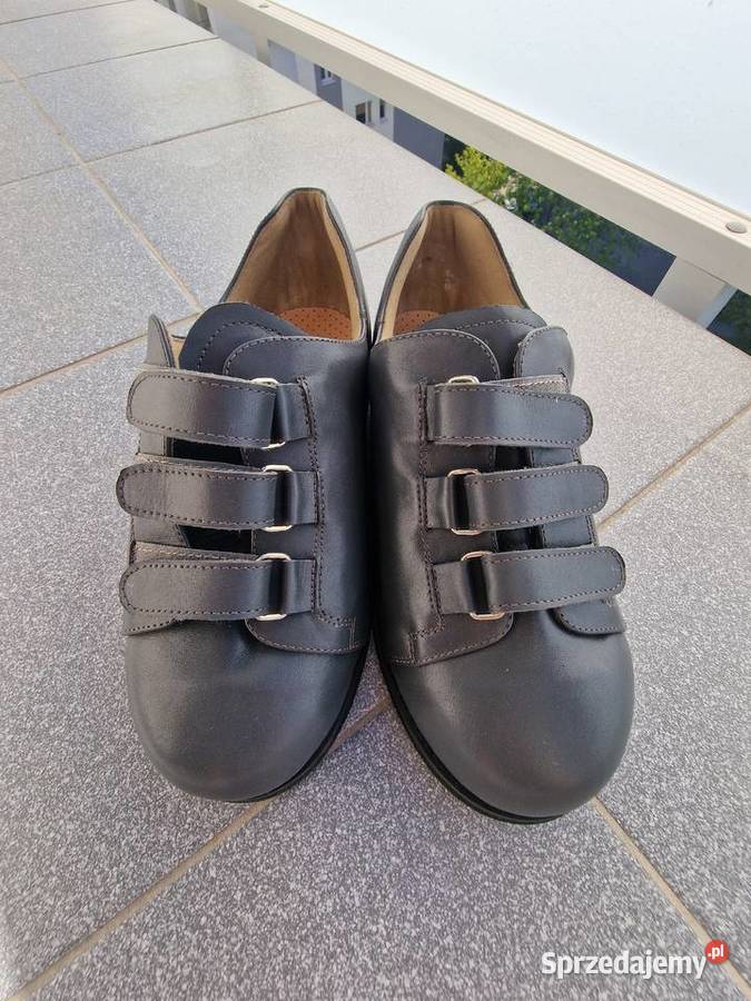 Nowe skórzane buty ortopedyczne szary/srebrny Półbuty Ruda Śląska