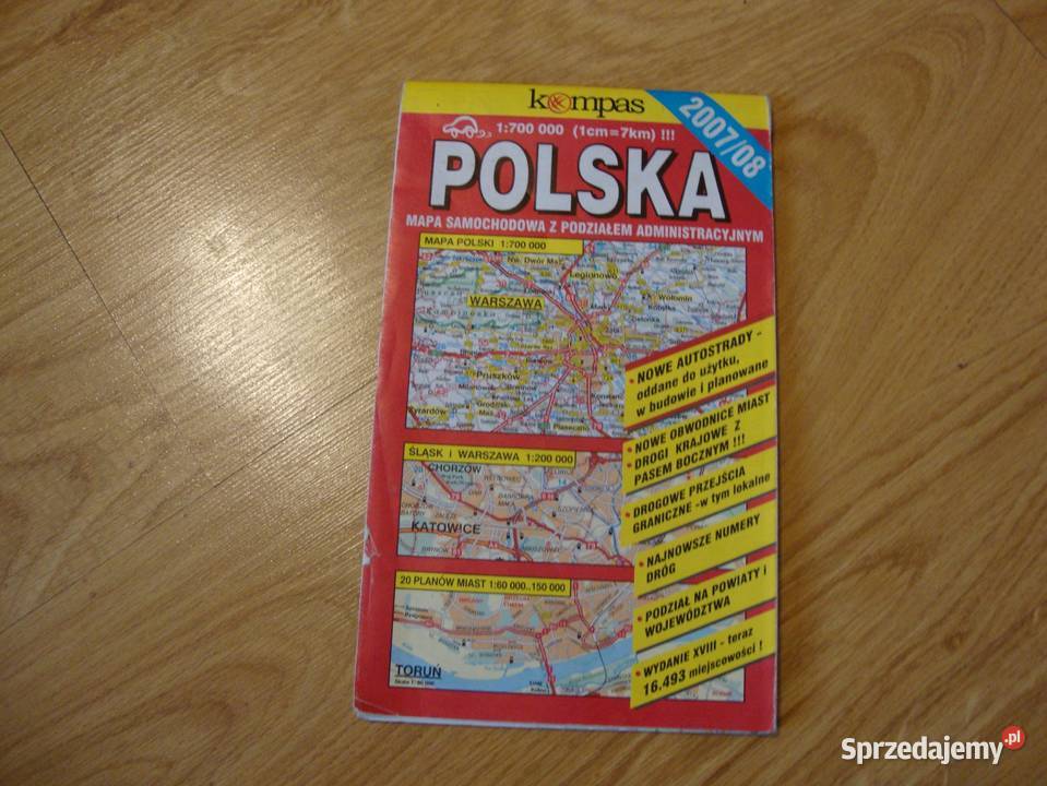 nowa mapa samochodowa Polska; Mapa samochodowa; stan dobry+ wydawn. kompas; 2007 Nowa 