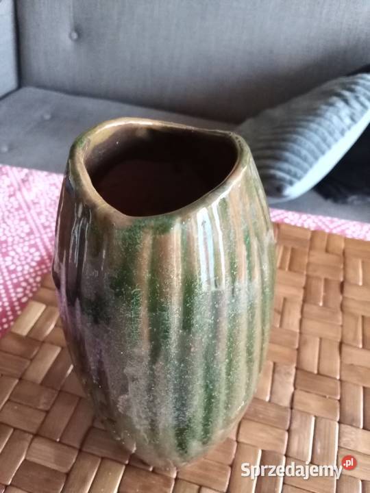 Prl wazon pikasiak szkliwo zaciekowe brąz zieleń łódzkie Łódź
