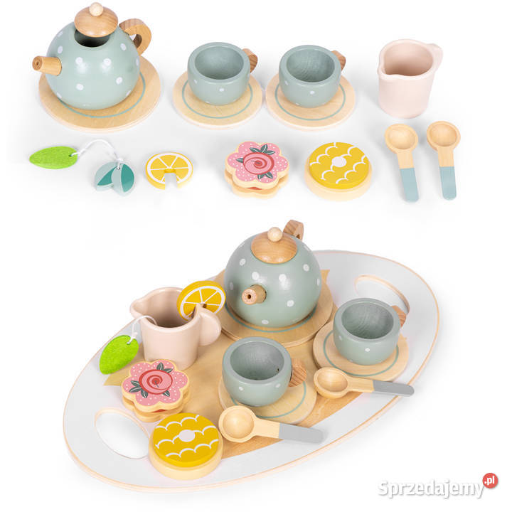 Drewniany zestaw do herbaty dzbanek filiżanki 14 opolskie Smogorzów