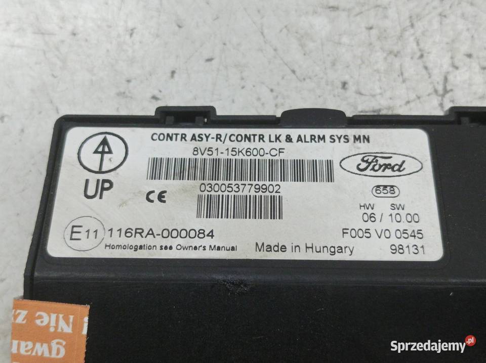 MODUŁ KOMFORTU 8V5115K600CF Ford Fiesta Mk7 Komputery Części samochodowe