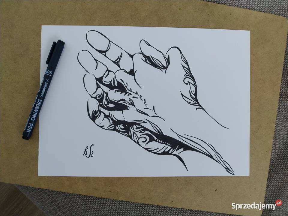 Rysunek dłonie 3 cienkopis blok t A4 250 gm2 Antyki, Sztuka, Kolekcje Warszawa