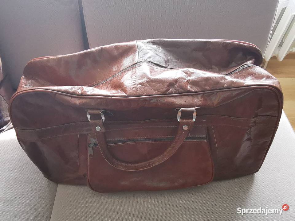 DUŻA TORBA PODRÓŻNA CIEMNY BRĄZ SKÓRA NATURALNA Grudziądz
