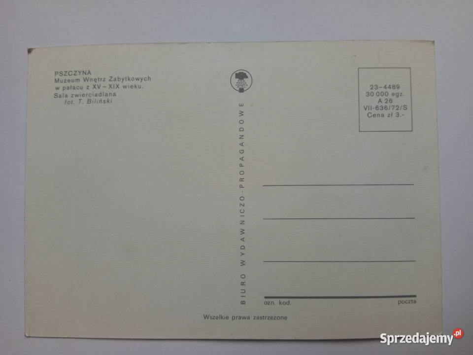 Pocztówka Pszczyna 1972r PRLu NOWA Antyki, Sztuka, Kolekcje Dąbrowa Górnicza