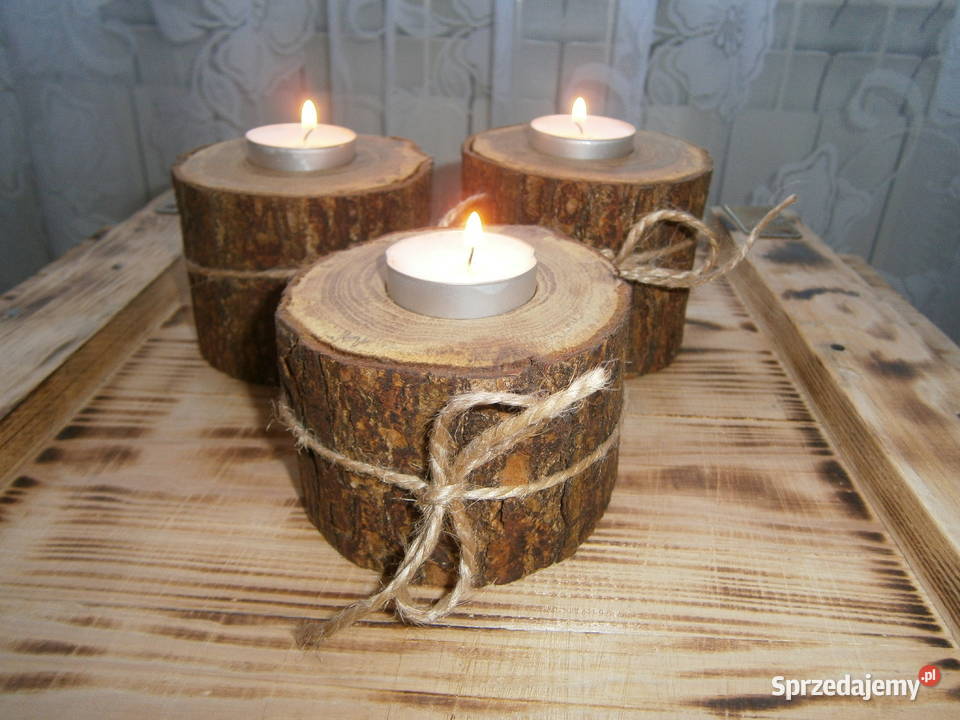 świecznik drewniany dębowy zestaw 3 Siedlce