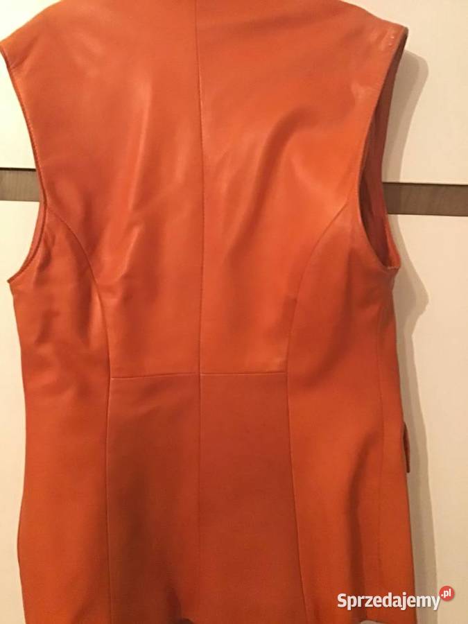 Śliczna oryginalna kamizelka z miękkiej skórki pomarańczowy Gdańsk