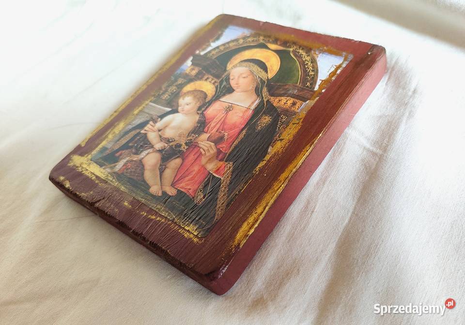 ikona matka boska z dzieciątkiem na drewnie Gdańsk