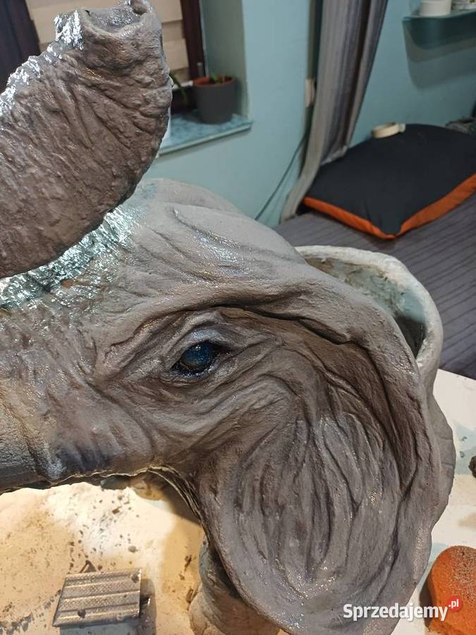 Własnoręcznie wykonana figurka slonia szary Figurki i rzeźby dolnośląskie Obiszów