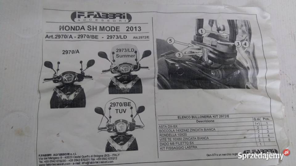 NOWA SZYBA OWIEWKA OSŁONA FABBRI MADE IN ITALY Bielsk Podlaski