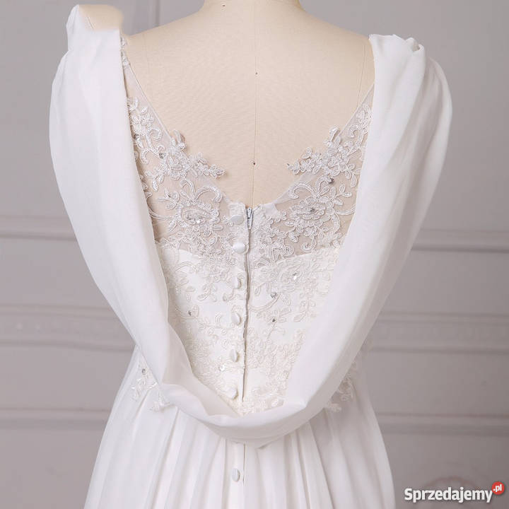 SUKNIA ŚLUBNA tren hafty WESELE CYWILNY 36 38 42 Jelenia Góra