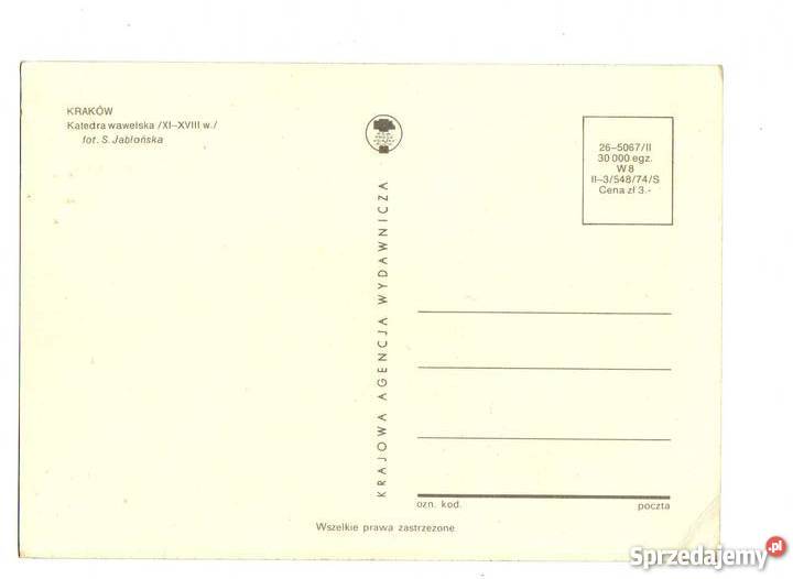 KRAKÓW KATEDRA WAWELSKA POCZTÓWKA Krynki