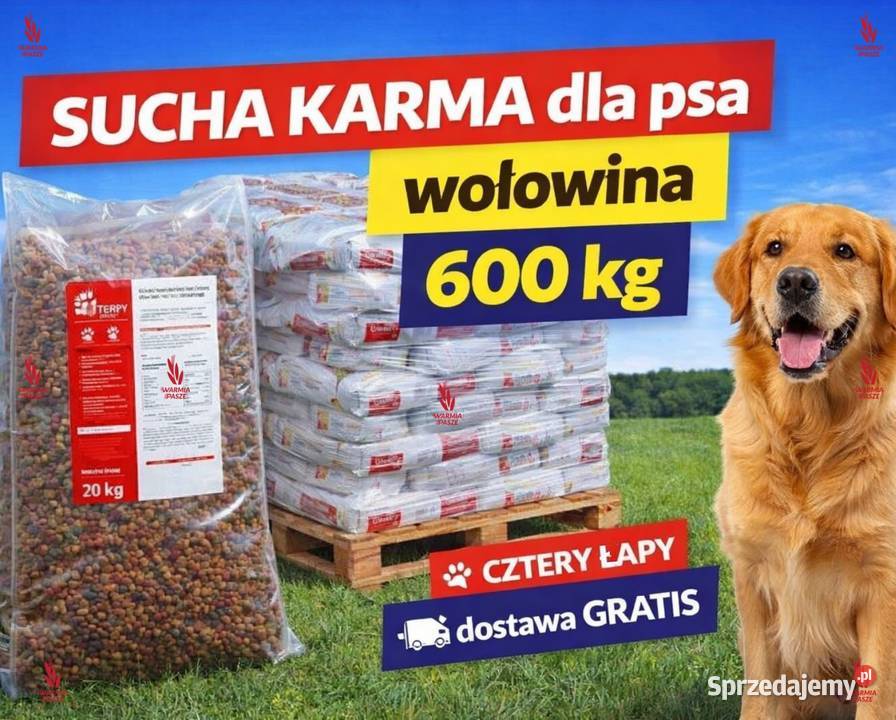 SUCHA KARMA psa wołowina 600 CZTERY ŁAPY paleta Siemiatycze