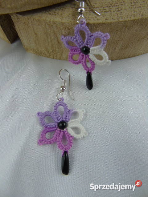 Kolczyki frywolitkowe różne wzory i kolory Wiśniowa