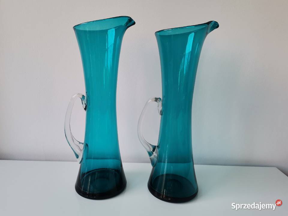 Stary niebieski dzbanek wazon 2 sztuki huta Katowice